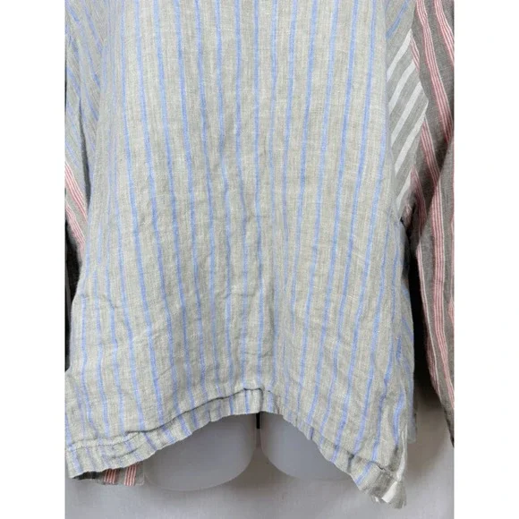 FLAX Linen Stripe Top L Made in Lithuania Blue Red Oversized Boxy Coastal Boho - Picture 3 of 11